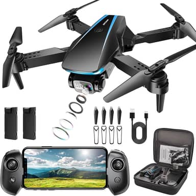 Drone com câmera – drones para adultos, com 2 baterias, estojo de transporte, hélices, drone dobrável HD 1080p com flutuação estável, voo de trajetória, controle de gravidade, decolagem/terra