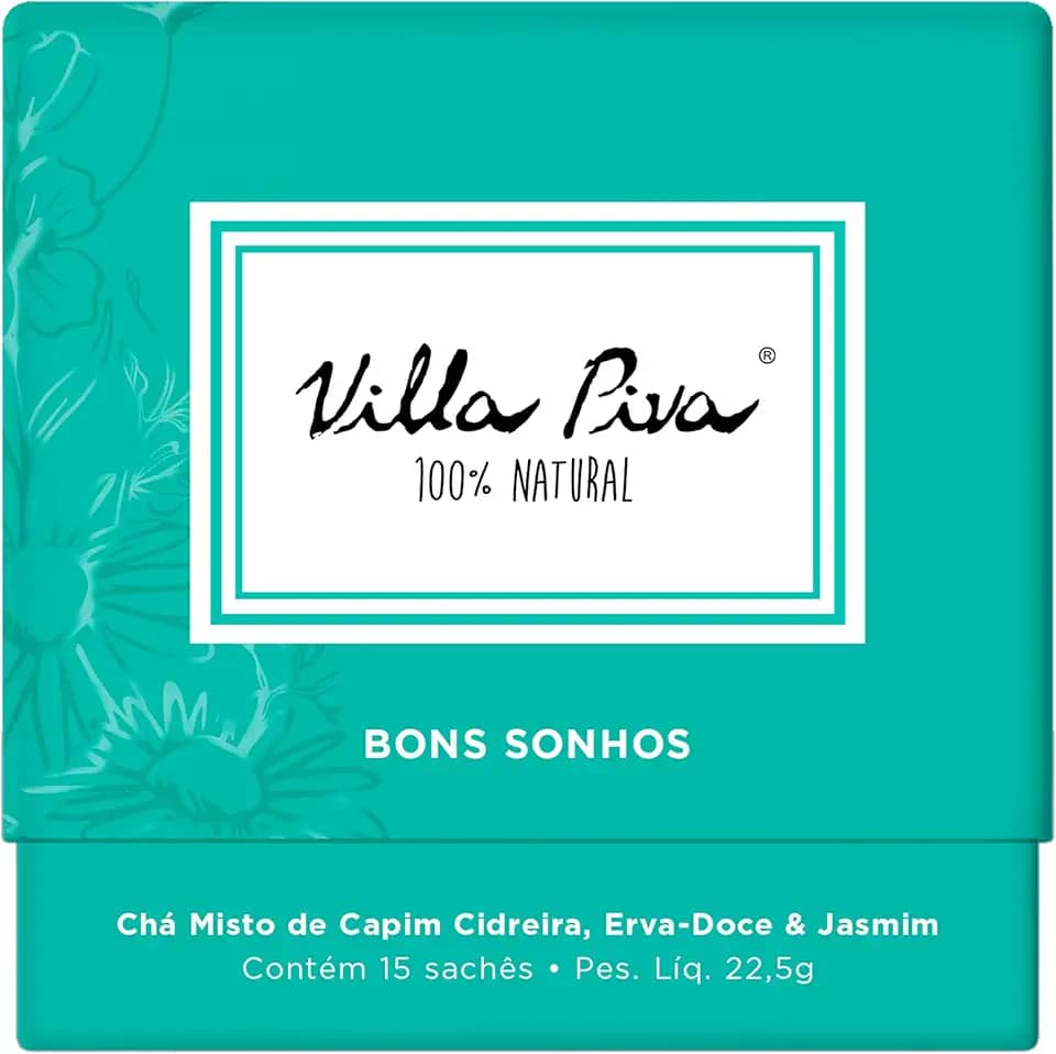 Villa Piva, Chá para infusão, Bons sonhos, Sabor blend de Chá de Capim Cidreira, Melissa, Hortelã, Erva-Doce, Camomila & Jasmim, 15 saches