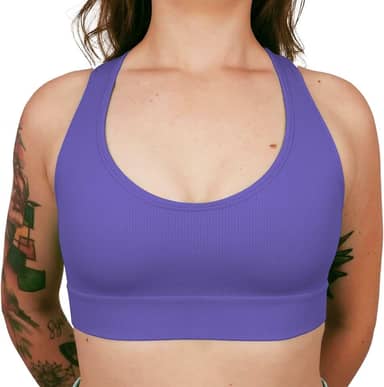 Top Academia Fitness Sem Bojo Alta Sustentação Sem Costura Nadador Canelado Poliamida Elastano Selene