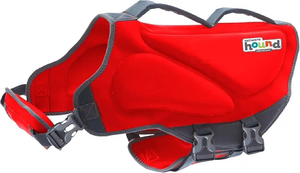 Outward Hound Colete salva-vidas Dawson Swim Dog de neoprene de alto desempenho para natação, passeios de barco e segurança na água, GG, vermelho