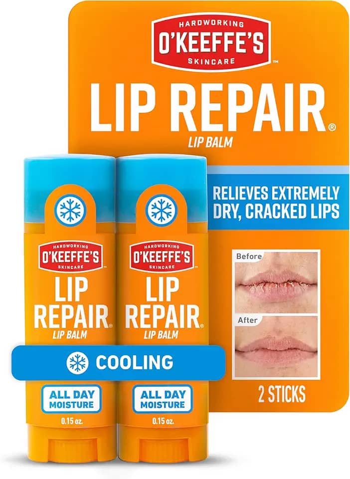 O'Keeffe's Protetor labial reparador labial com alívio refrescante para lábios secos e rachados - Stick (pacote duplo) - hidratante para lábios extremamente rachados e secos