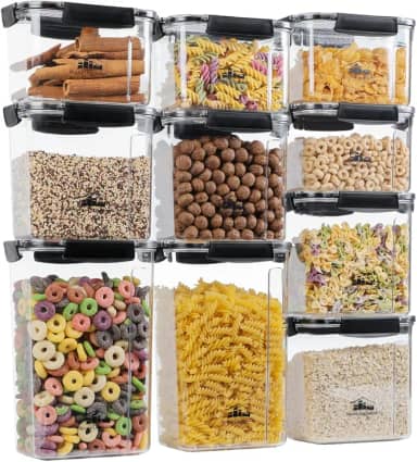 House Organizer - Kit com 10 Potes Herméticos Retangulares Empilháveis com 4 Travas, Porta-Mantimentos e Alimentos, Super Resistentes e à Prova de Vazamento, Ideal para Organizar Cozinha e Armários