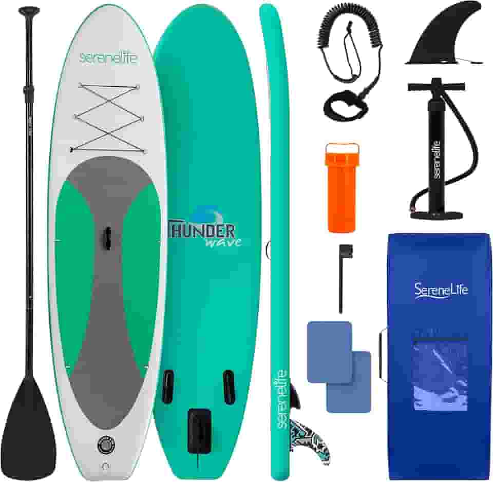 Prancha Stand Up Paddle Inflável SereneLife 305x81cm SUP Thunder Wave Kit Completo com Remo Bomba Mochila Deck Antiderrapante PVC Grau Militar 3 Quilhas Estável Super Wide para Iniciantes e Família