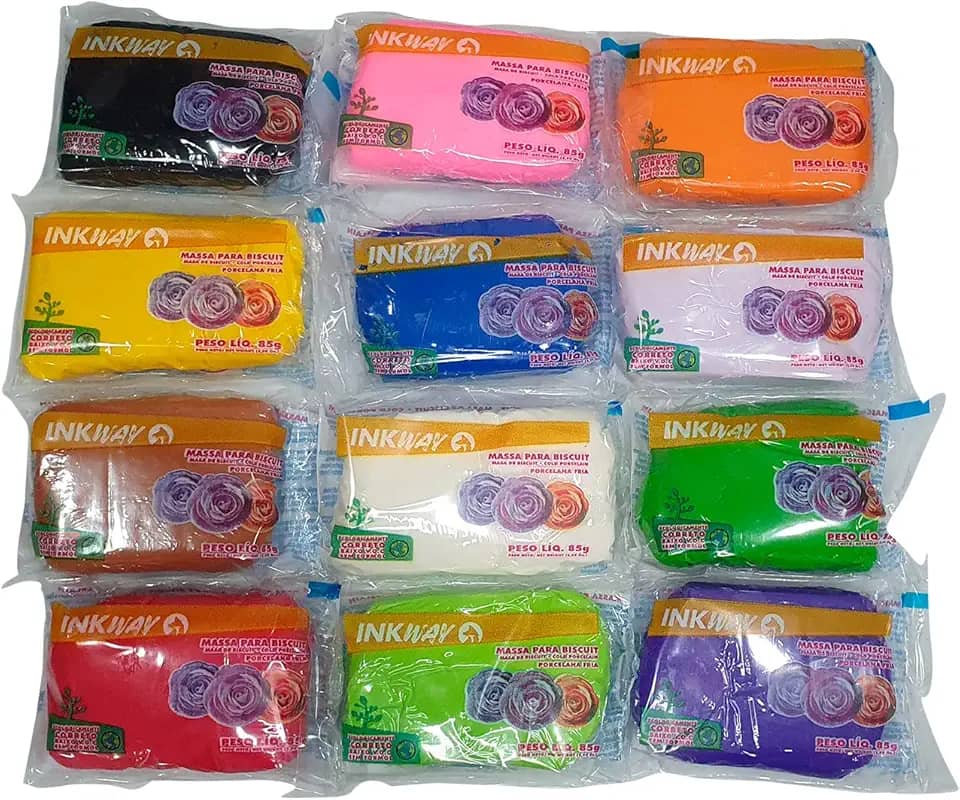 Presentes Mensorê Massa para Biscuit Inkway - Kit 12 Cores/Pacotes de 85g