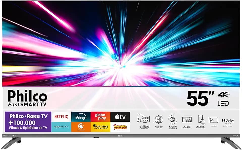 Smart TV 55' Philco 4K UHD LED Roku TV Dolby Audio P55CRA