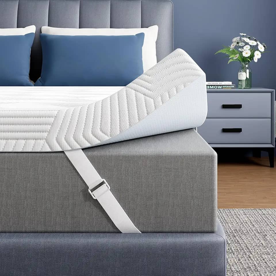 ELEMUSE Cobertura de colchão de espuma viscoelástica de gel de 10 cm Queen Size para alívio de pressão para dores nas costas, design antiderrapante com capa removível e lavável, CertiPUR-US