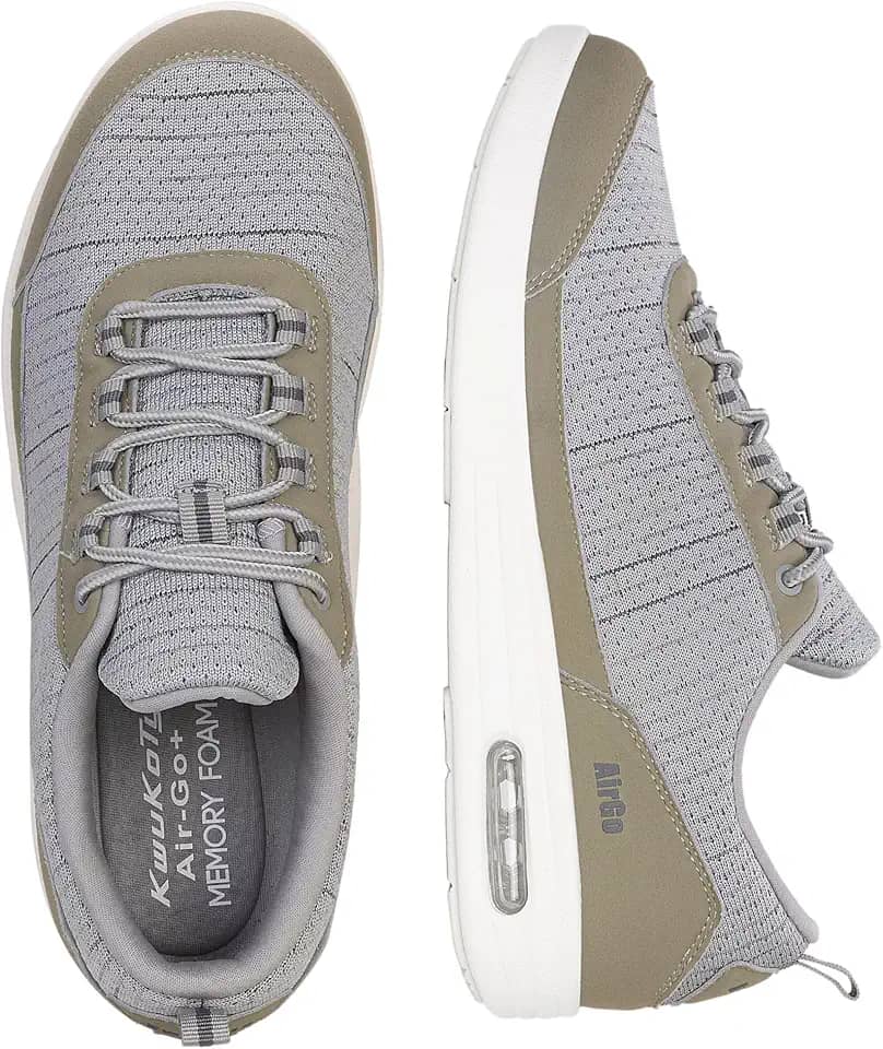 Tênis feminino largo para diabéticos, ortopédico, fascite plantar/pés inchados/joanetes, Cinza, 10 Wide