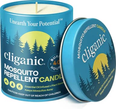 Cliganic Vela repelente de mosquitos (255 g) | Citronela, sem DEET, óleo essencial infundido para atividades ao ar livre, acampamento | Queima 40 horas