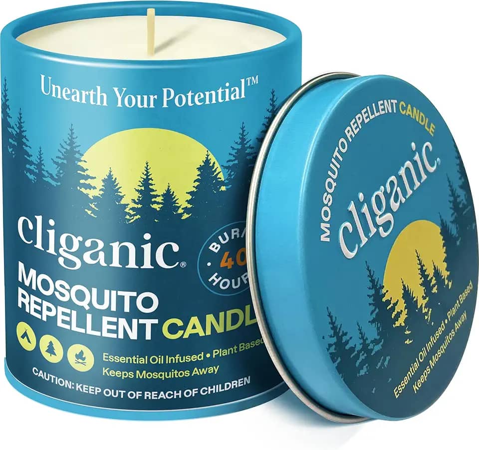 Cliganic Vela repelente de mosquitos (255 g) | Citronela, sem DEET, óleo essencial infundido para atividades ao ar livre, acampamento | Queima 40 horas