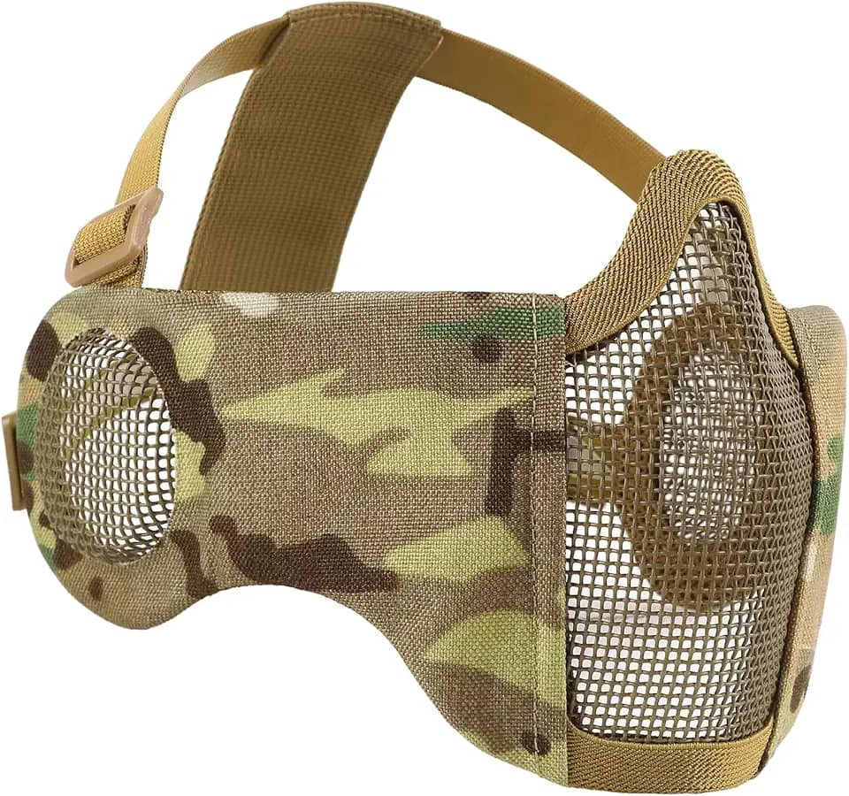 VOTAGOO GEAR Máscara De Malha De Airsoft, Máscara De Meia Malha Dobrável Tática Com Proteção Auricular, Máscara De Malha Militar Ajustável, Máscara Protetora Facial Inferior Para Airsoft Paintball T
