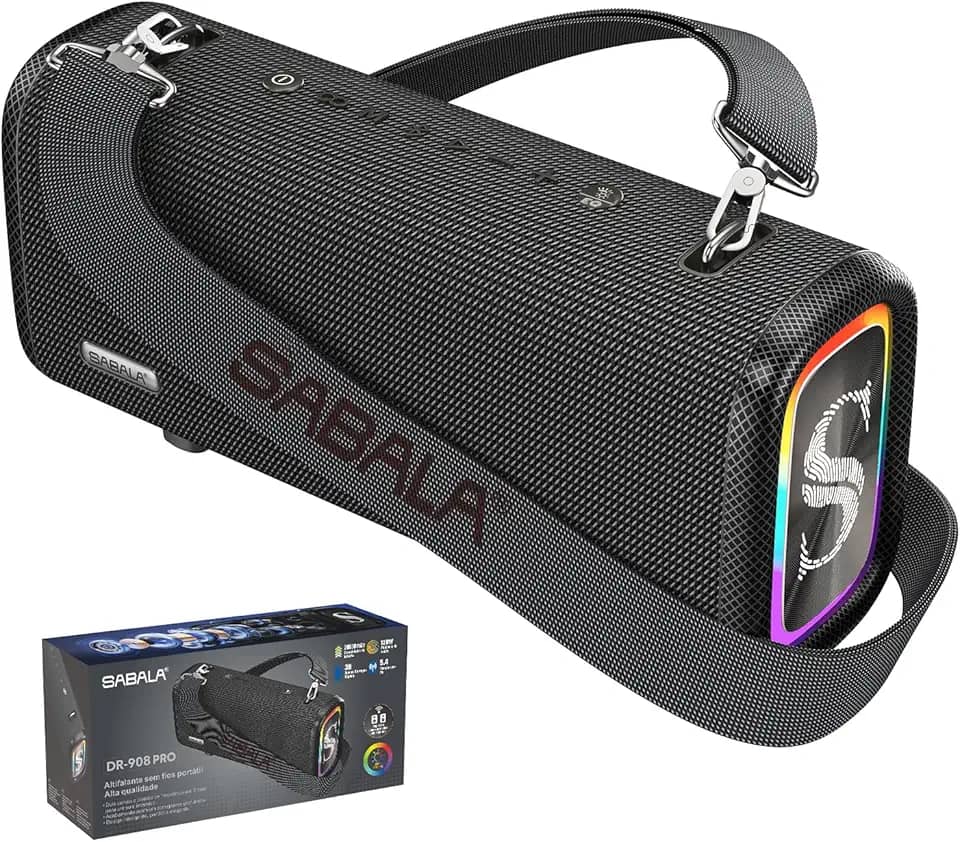 SABALA DR-908 Pro Caixa de som,2025 Modelo Mais Recente,20800mAh 120w Subwoofer Bluetooth 5.4 IPX6 RGB 24H USB (preto)