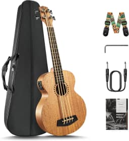 Caramel UEM48 Baixo Ukulele acústico e elétrico de mogno laminado 76 cm