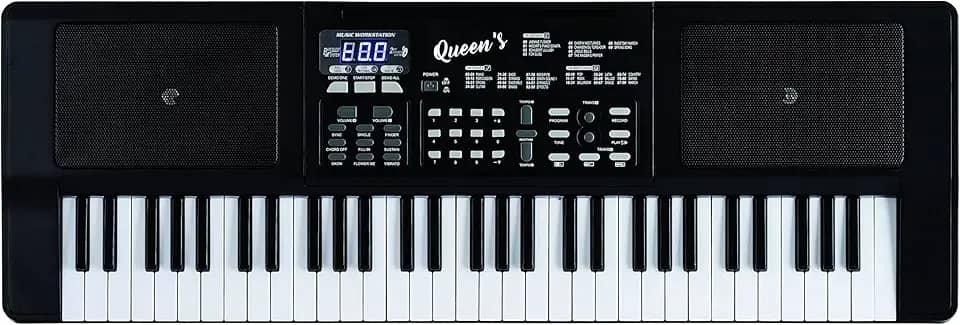 Teclado Musical Eletrônico Queen's de 61 Teclas com Microfone - Funções de Aprendizado Interativas, Biblioteca de Sons Diversa e Capacidade de Gravação - Preto