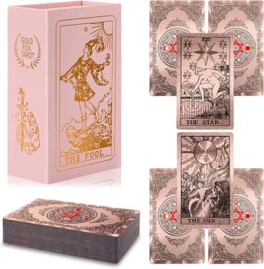 Waterproof Tarot Cards with Meanings on Them Gold Tarot Cards with Guide Book Gold Foil for Beginners 78 Classic Origina Rider Waite Taro Deck Fortune Telling Game