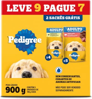 Pack Ração Úmida Pedigree Sachê Carne e Frango para Gatos Adultos - Leve 9 Pague 7