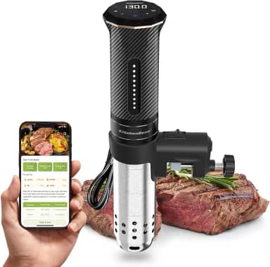 KitchenBoss Máquina de Sous Vide Wifi: Controle de Aplicativo Circulador de Imersão de Precisão Ultra-silenciosa, Aço Inoxidável Impermeável IPX7 1100W Máquinas Profissionais de Cozimento de Baixa
