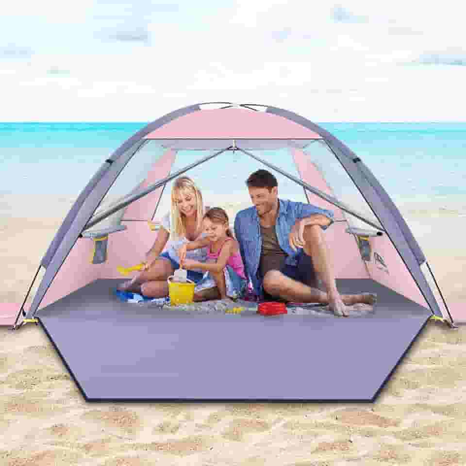 HAPPY TRAVEL Barraca De Praia Travel, Abrigo Solar Para 3/4/5/6/7/8 Pessoas, Cobertura Portátil Com Proteção Uv Fps 50+, Sombra Família E Bebê, Cabana Leve Fácil Montar 3 Janelas Malha Ventilação