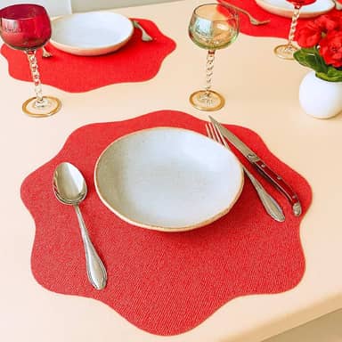 Jogo Americano Redondo, Sousplat Decorativo com 6 Unidades e 6 Porta Copos, Sisal Vermelho, para Mesa Posta