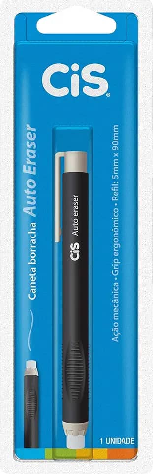 Caneta Borracha Auto Eraser ER-20, Corpo Preto, Blister com 1 unidade