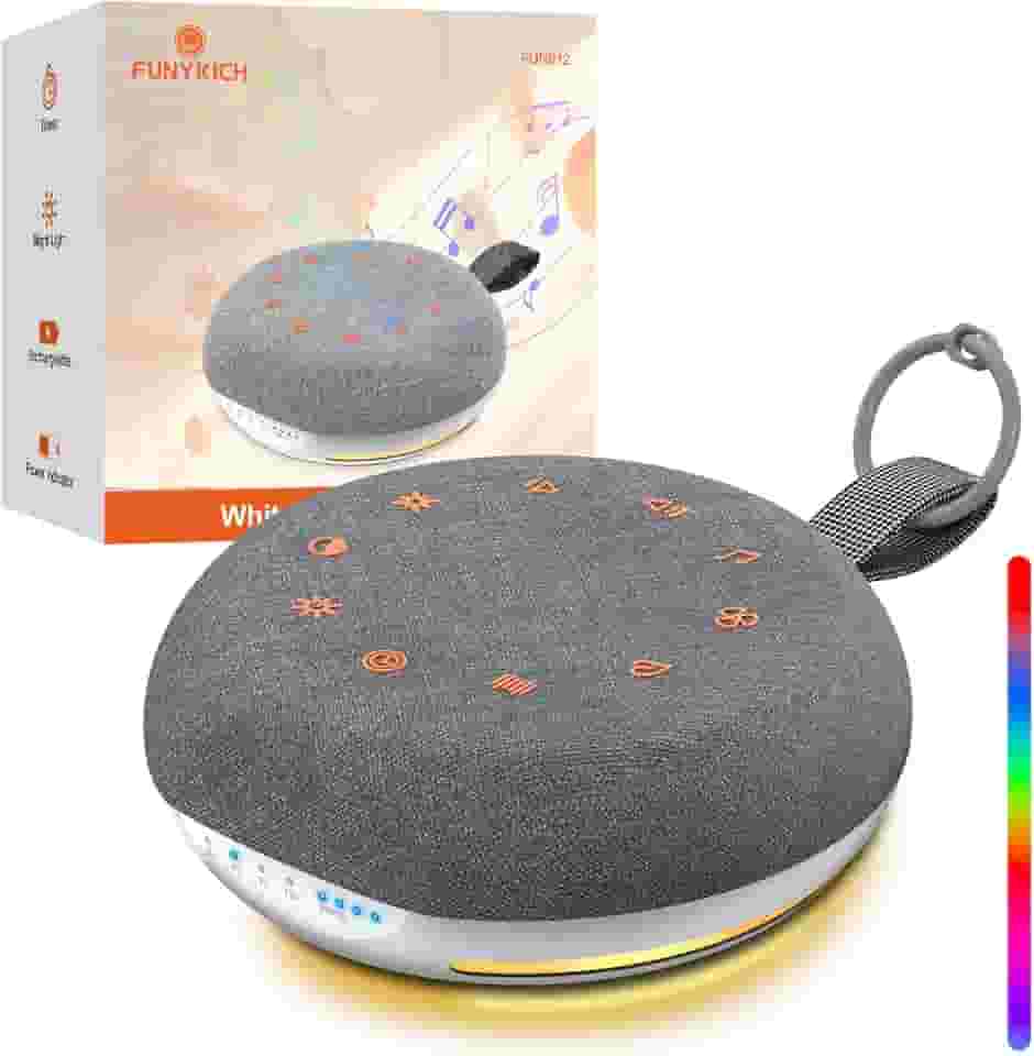 FUNYKICH Máquina de som de ruído branco, máquina de som portátil para dormir com 40 sons suaves, indicador de bateria, temporizador e luz noturna, máquina de ruído branco para adultos, bebês e