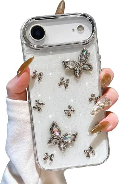 EYZUTAK Capa para celular novo ar, capa protetora transparente TPU transparente com laço 3D com glitter e borboletas fofas e cristalinas - Borboleta