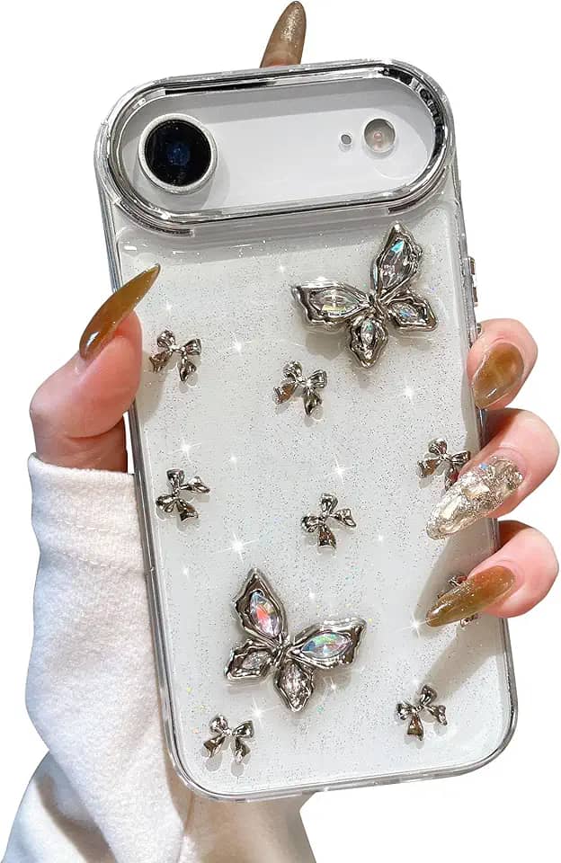 EYZUTAK Capa para celular novo ar, capa protetora transparente TPU transparente com laço 3D com glitter e borboletas fofas e cristalinas - Borboleta