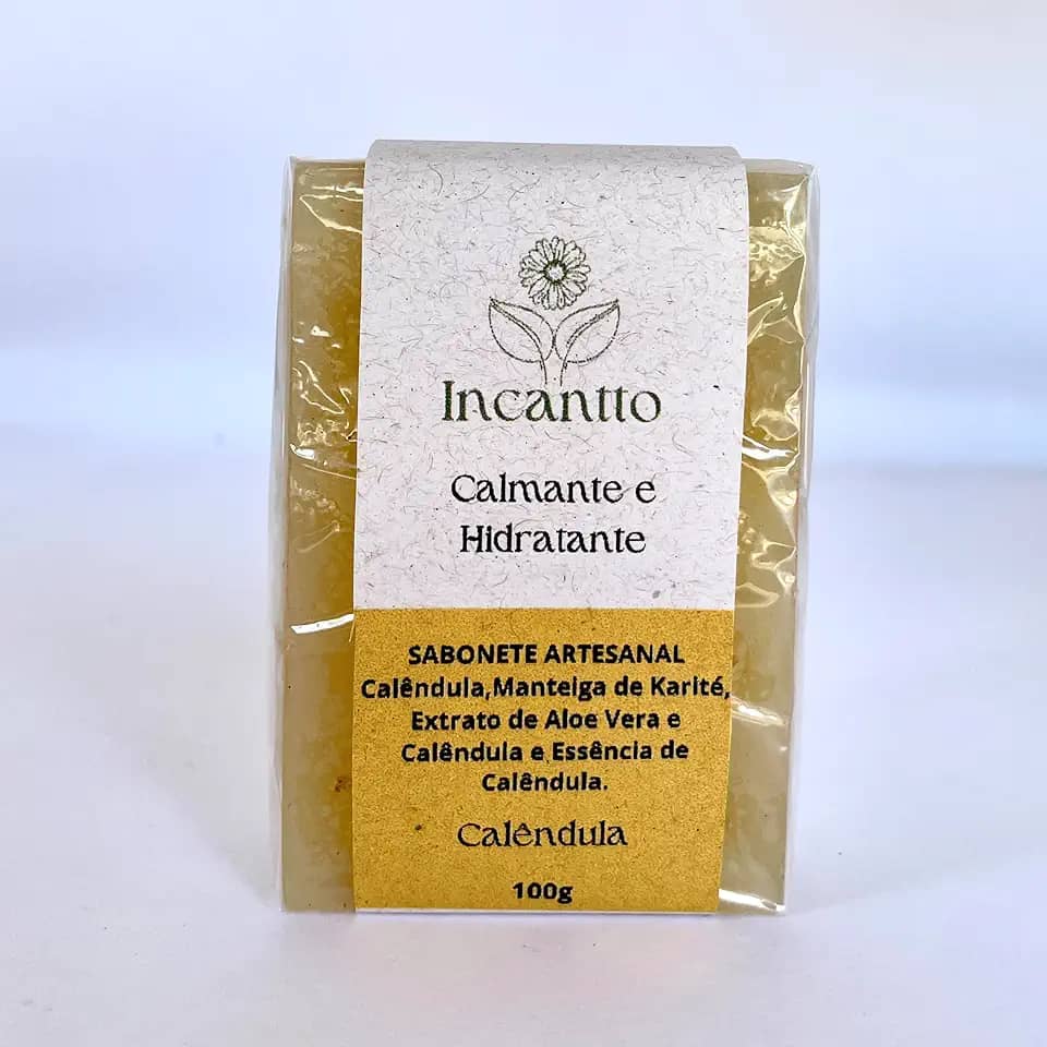 Sabonete Artesanal de Calêndula Calmante e Hidratante, Base Glicerinada 100% Vegetal 100g