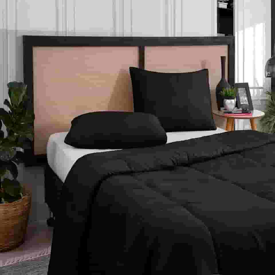 Edredom Casal Queen Margarida 3 Peças | Microfibra Antialérgica Premium | Macio, Confortável e Elegante | Ideal para Todas as Estações | Noites Aconchegantes e Relaxantes (Preto)