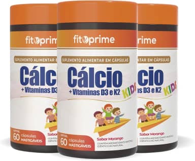 Kit 3x Cálcio + Vitaminas D3 e K2 Criança Cápsulas Mastigáveis