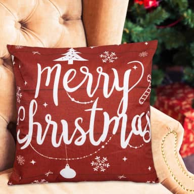 Capa de almofada decorativa Feliz Natal com letras flocos de neve festivo inverno fronha
