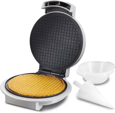 Proctor Silex Waffle Cone e Ice Cream Bowl Maker com Browning Control, Shaper Roller and Cup Press, 19 cm Antiaderentes, Branco (26410)