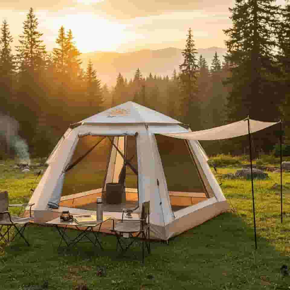 Barraca de Camping 2-4 Pessoas Impermeável Automática com Mosquiteiro, ComVobertura e Proteção Solar Dobrável Camping Equipamentos,Dobrável