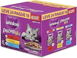 Pack Ração Úmida Whiskas Sachê Carne/Frango/Atum para Gatos Adultos - Leve 24 Pague 18