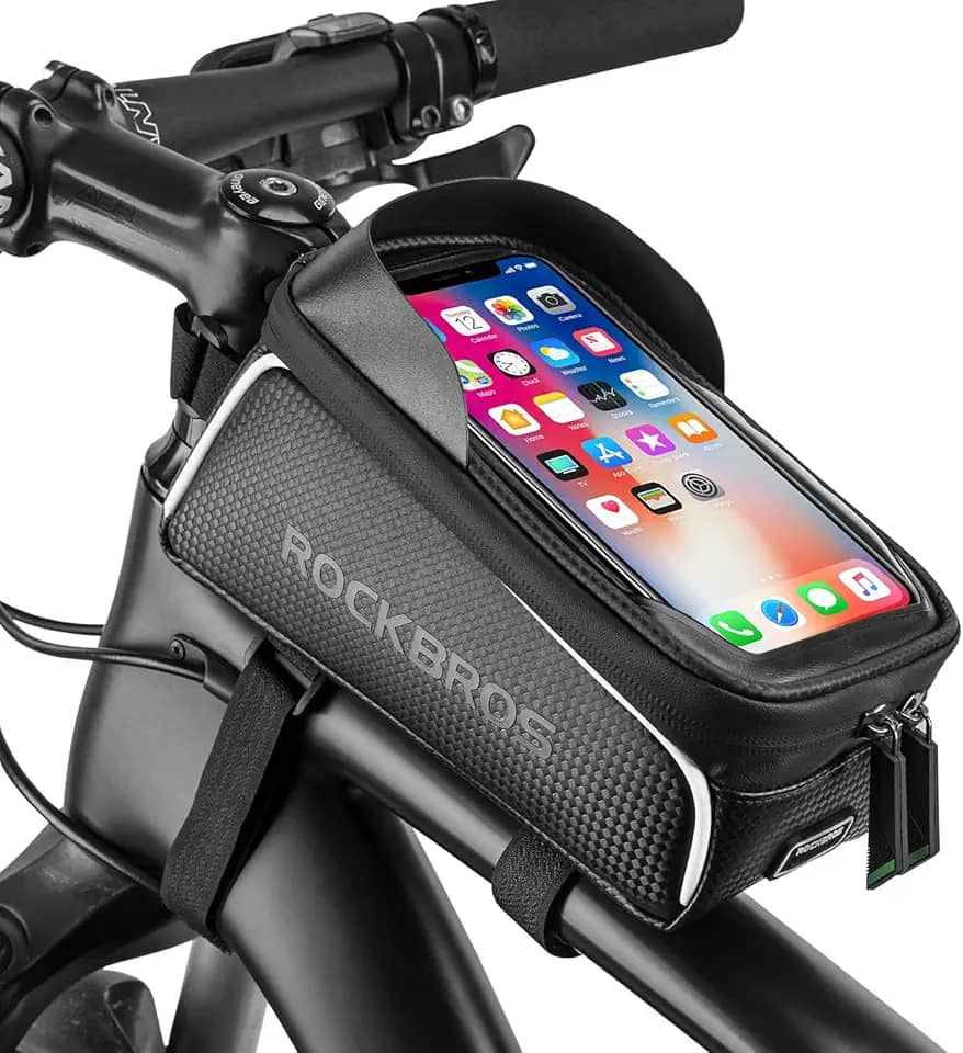 ROCKBROS Bolsa de Quadro Frontal à Prova D'Água, Suporte de Telefone para Bicicleta, Bolsa de Tubo Superior