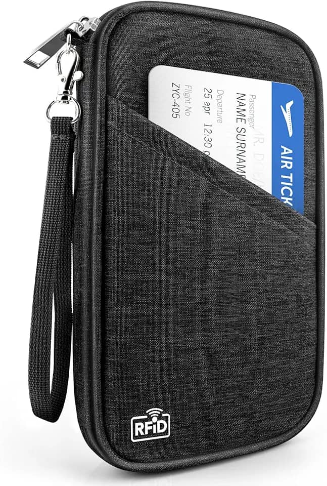 Porta-passaporte familiar RFID organizador de documentos de viagem para mulheres, impermeável, carteira de passaporte masculina, capa portátil para cartões, Carteira preta, Regualr, Casual