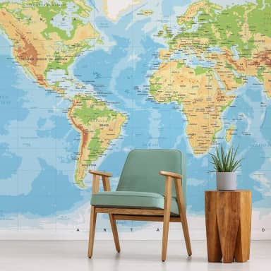 Papel de Parede Mapa Mundi Painel 6 rolos - 9m²