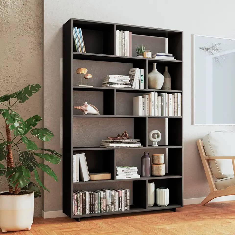 Estante para Livros 5 Prateleiras 12 Nichos Euforia em Mdp Preto