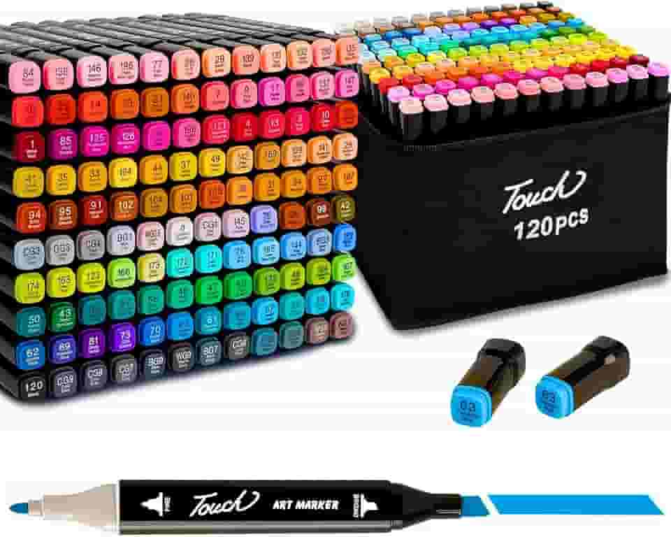 Canetas para Pintar Bobbie Goods, Caneta Touch 120 Cores, para Livro de Colorir, Marcador - Canetinhas Ponta Dupla, Secagem Rápida, Base de Álcool, Não Tóxicas - Para Presente Criativo Antiestresse