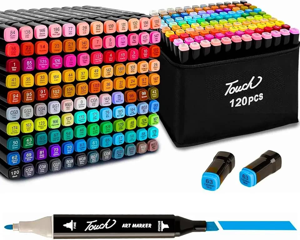 Canetas para Pintar Bobbie Goods, Caneta Touch 120 Cores, para Livro de Colorir, Marcador - Canetinhas Ponta Dupla, Secagem Rápida, Base de Álcool, Não Tóxicas - Para Presente Criativo Antiestresse