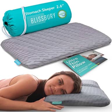 Travesseiro BLISSBURY para dormir de bruços – Travesseiro fino de espuma viscoelástica para quem dorme de bruços | Travesseiro ultrafino para dormir | Travesseiros planos, finos, para dormir de bruços