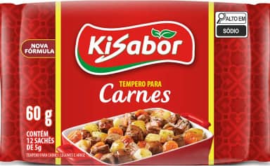 KiSabor, Tempero para Carnes, 12 Sachês de 5 Gramas