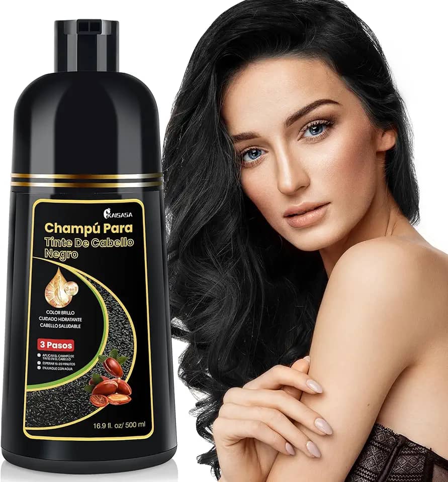 KAISASA Xampu Tintura Preto 3 em 1 – Shampoo Instantâneo 500ml, Com Ingredientes Herbais, Cobre Cabelos Brancos em Minutos, Para Homens e Mulheres