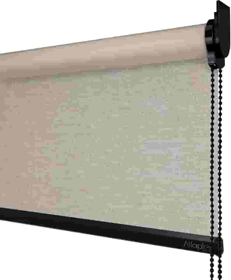 Cortina Persiana de Rolo Blackout (Linho Bege - Acabamento Preto, 1,70 (lar) x 1,30 (alt) - SEM BANDÔ)