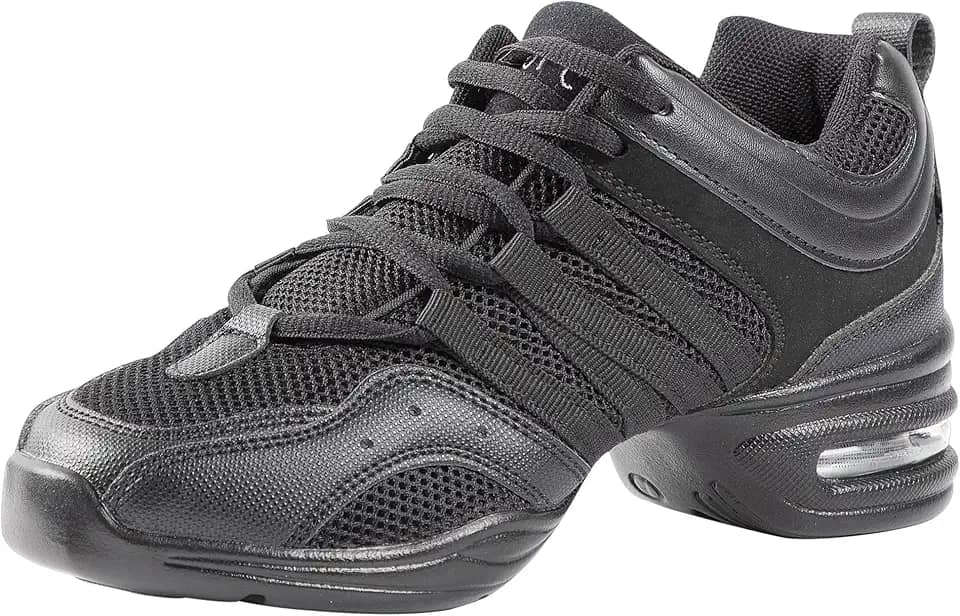 Tênis feminino de dança Jazz com cabedal respirável, sola dividida e almofada de ar, multifuncional, antiderrapante