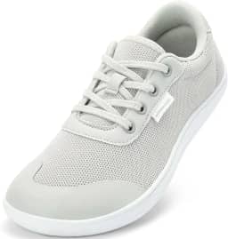 Sapatos femininos com bico largo – Sapatos minimalistas descalços zero drop casual confortável caminhada atlética ampla largura tênis moderno para joanete inchaço fascite plantar pé, Cinza, 6 Wide