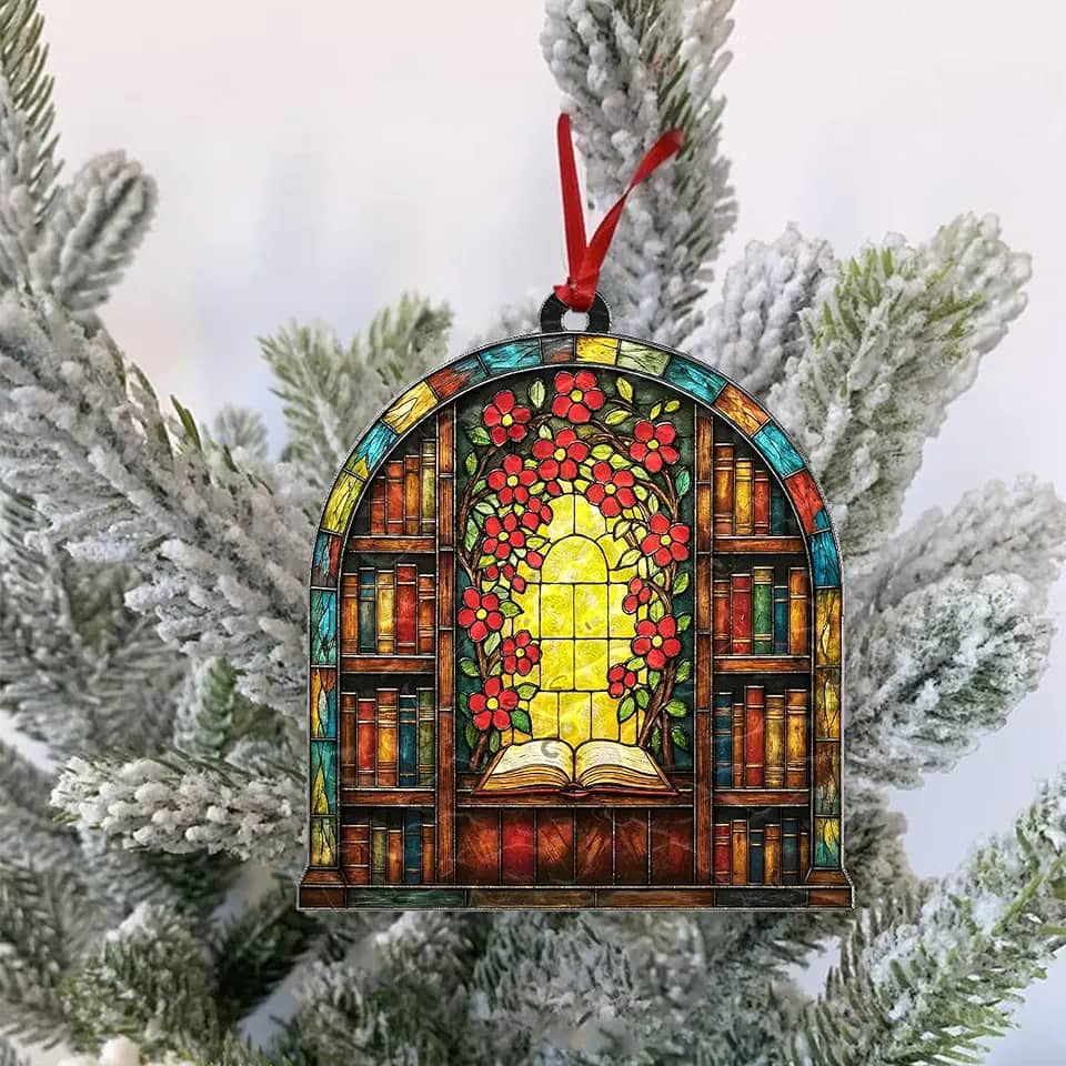 Enfeite para amantes de livros para decoração de árvore de Natal, decoração de estante de férias do leitor, lembrança literária, enfeite de Natal presente para bibliotecário, nerd, leitor ávido