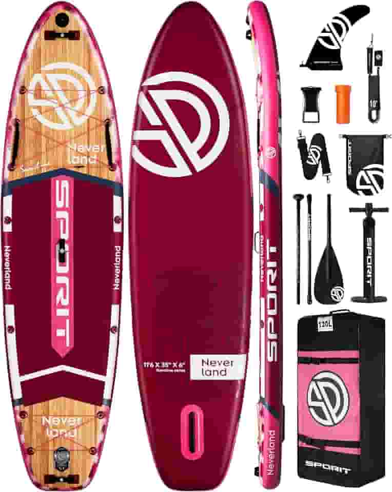 SPORIT Prancha de stand up paddle inflável super larga de 11'6 × 35 ', prancha de sup ultra estável para adultos, capacidade de 450 lb com alça de ombro, mochila de 100 l, nadadeira removíve