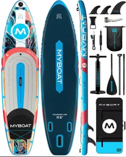 myboat Prancha Inflável Para Stand Up Paddle De 11'6' X 35', Capacidade 450 Lb, Estável Premium 2 Pessoas, Iniciantes, Família, Com Acessórios Sup, Bomba Dupla, 3 Nadadeiras Removíveis, Bolsa Portát