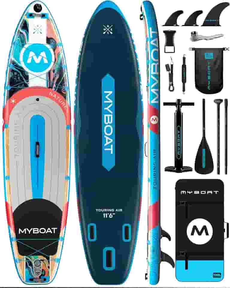 myboat Prancha Inflável Para Stand Up Paddle De 11'6' X 35', Capacidade 450 Lb, Estável Premium 2 Pessoas, Iniciantes, Família, Com Acessórios Sup, Bomba Dupla, 3 Nadadeiras Removíveis, Bolsa Portát