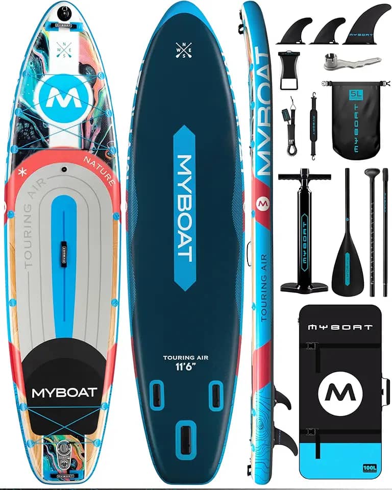 myboat Prancha Inflável Para Stand Up Paddle De 11'6' X 35', Capacidade 450 Lb, Estável Premium 2 Pessoas, Iniciantes, Família, Com Acessórios Sup, Bomba Dupla, 3 Nadadeiras Removíveis, Bolsa Portát